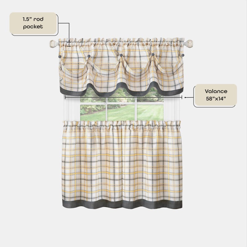 ACHIM Soft Valance Window Curtains - 58 Inch Width, 14 Inch Length - Tattersall (Grey) - Light Filtering Polyester Drapes for Bedroom Living & Dining Room Home Decor - Image 4
